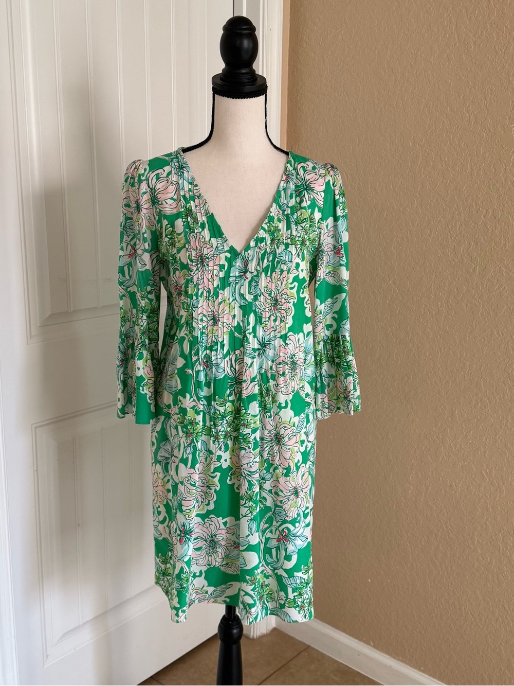 Lilly Pulitzer Danika Tunic Dress Spearmint Blossom Views 3/4 Sleeve Size 4